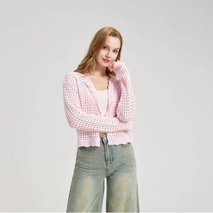 Women's Open Stitch Pointelle Cardigan Sweater - Universal Thread Pink XS